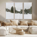 Frosty Pines Wall Art Canvas Print – Framed Silent Snowfall