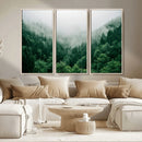 Misty Green Forest Canvas Print – Framed Serene Foggy Pine