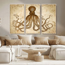 Sepia Octopus Wall Art Abstract Animal Canvas Print