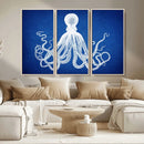 Large 3-Panel Blue Octopus Canvas Wall Art | Coastal Marine by MyGreatCanvas | Canvas Wall Art Prints | Photo Prints & Wall Decor