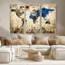 World Map Canvas Print – Vintage Blue and Gold World Map by MyGreatCanvas | Canvas Wall Art Prints | Photo Prints & Wall Decor