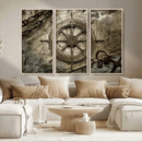 Wooden Ship Wheel Canvas Print, Multi Panel Canvas Wall Art