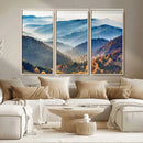 Misty Mountain Sunrise Triptych Canvas Print – Autumn