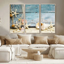 Seashells on Rustic Wooden Background, Seashells Wall Art