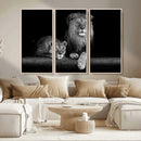 Large Black and White Lion Couple Wall Art Canvas Print –