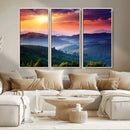 Beautiful Sunset over Hills Forest Landscape Canvas Wall Art