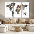 Modern Metallic World Map Canvas Wall Art – Framed