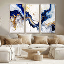 Golden Cascades on Midnight Blue – Deep Blue Abstract Wall