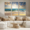 Golden Sunset Beach Triptych Canvas Wall Art for Living Room