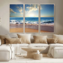 Serene Ocean Sunset Canvas Wall Art - Beach Waves at Sunset,