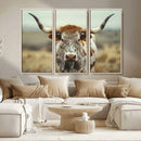Texas Cow Longhorn Wall Art Canvas Print for Farm House Wall
