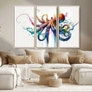 Watercolor Vibrant Octopus Wall Art Canvas Print | Abstract