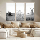 Vintage Farmhouse Black and White Triptych Wall Art – Giclee