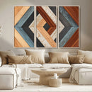 Geometric Wood Art Wall Decor Canvas Print, Rustic Wooden