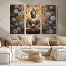 Golden Buddha Wall Art Canvas Print | Zen Meditation Floral