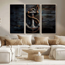 3 Panel Grunge Abstract Anchor Wall Art Canvas Print Set