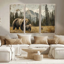 Rustic Grizzly 399 Bear Family Wall Art Canvas Print