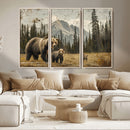 Rustic Grizzly 399 Bear Family Wall Art Canvas Print