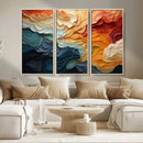 Blue Orange Abstract Wave Wall Art Canvas Print, Framed Blue