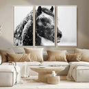 Winter Horse Canvas Print | Large 3-Panel Black White Equine