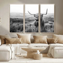 Scottish Highland Cow Wall Art | Black and White Canvas