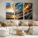 Ocean Wave at Sunset Canvas Wall Art – Vibrant Coastal Beach