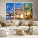 Ocean Wave at Sunset Canvas Wall Art – Vibrant Coastal Beach