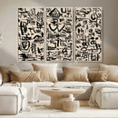 Abstract Love and Chaos Canvas Print, Black Symbols on Beige