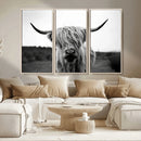 Highland Cow Wall Art | Black and White Farmhouse Decor |