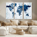 Modern Blue World Map Canvas Print – Framed Wall Art,