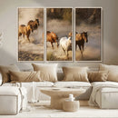 Large Wall Art 5 Horses Running on Sand Canvas Print