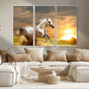 Large Wall Art Galloping White Horse at Sunset Canvas Print