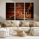 Whiskey and Cigar Wall Art Canvas | 3 Panel Bar Room Decor by MyGreatCanvas | Canvas Wall Art Prints | Photo Prints & Wall Decor