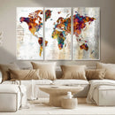 Vintage World Map Canvas Wall Art Print, Warm Tone Global