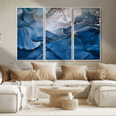 Navy Blue Canvas Art Abstract Print – Elegant Triptych