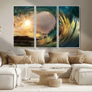 Golden Wave Sunset Canvas Print – Large Coastal Wall Art for