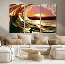 Golden Wave Sunset Triptych Canvas Art, Giclee Canvas Print by MyGreatCanvas | Canvas Wall Art Prints | Photo Prints & Wall Decor