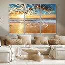 Golden Sunset Beach Print Canvas Wall Art, Giclee Canvas