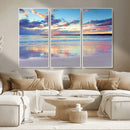 Tranquil Pastel Sunset Beach Triptych Canvas Art, Soothing