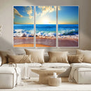 Tropical Beach Sunset Canvas Art, Ocean Waves and Sandy