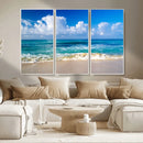 Tropical Beach 3-Panel Canvas Wall Art – Serene Ocean Waves