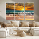 Golden Sunset Beach Canvas Wall Art – Triptych Seascape by MyGreatCanvas | Canvas Wall Art Prints | Photo Prints & Wall Decor