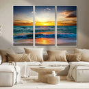 Vibrant Ocean Sunrise Over Golden Beach Waves, Giclee Canvas