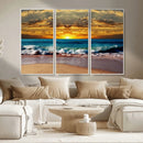 Ocean Sunrise Over Golden Beach Waves, Giclee Canvas Wall