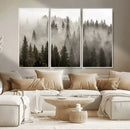 Foggy Mountain Wall Art | 3-Panel Foggy Forest and Mountain