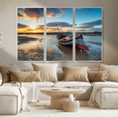 Small Boat At The Beach Sunset Wall Art, Boat Sunset Wall