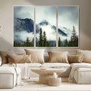 Mountain Mist Canvas Wall Art Print | 3-Panel Foggy Forest