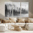 Foggy Misty Forest Canvas Wall Art – Black and White