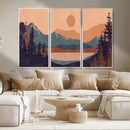 Modern Boho Sunset Canvas Print, Mountain Landscape Triptych