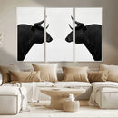 Spanish Bull Art - Framed Black and White Bull Canvas Print